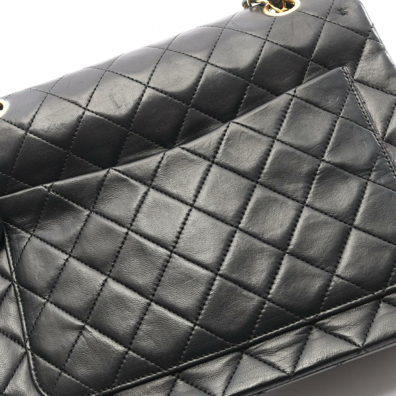 香奈兒 (CHANEL) 絎縫雙蓋鏈條肩背包，羊皮材質，黑色，金色五金，二手-11