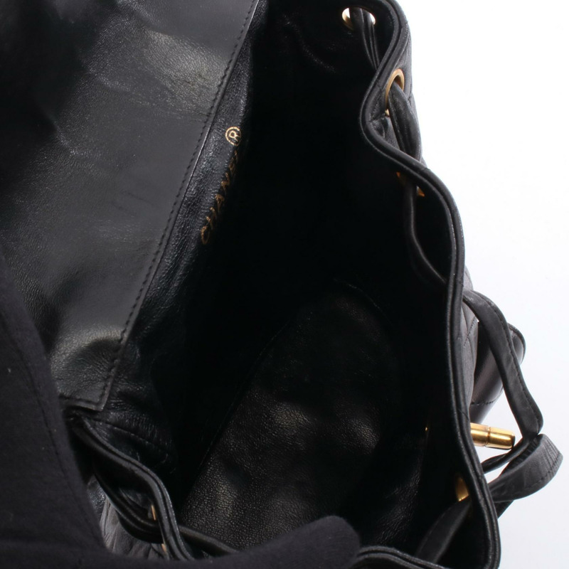 香奈兒 (CHANEL) 絎縫雙肩包，羊皮材質，黑色，二手，女款，金色五金-2