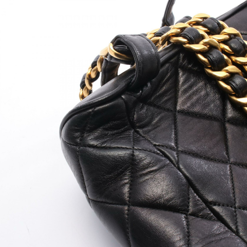 香奈兒 (CHANEL) 絎縫雙肩包，羊皮材質，黑色，二手，女款，金色五金-8