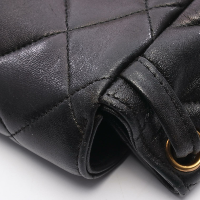 香奈兒 (CHANEL) 絎縫雙肩包，羊皮材質，黑色，二手，女款，金色五金-10