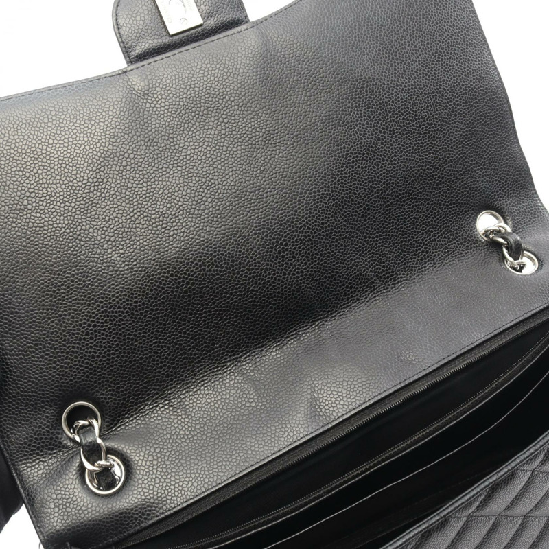 香奈兒 Deca Matelasse 單蓋鏈條肩背包，黑色皮革，銀色五金，二手-6