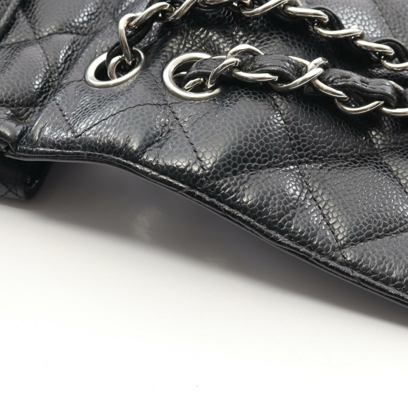 香奈兒 Deca Matelasse 單蓋鏈條肩背包，黑色皮革，銀色五金，二手-9