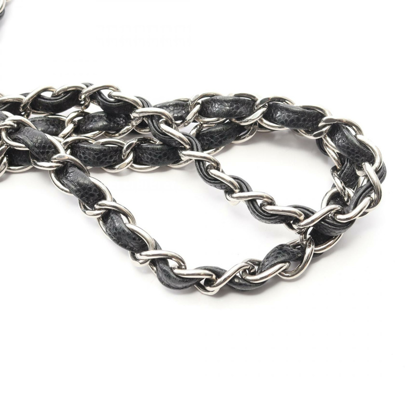 香奈兒 Deca Matelasse 單蓋鏈條肩背包，黑色皮革，銀色五金，二手-10