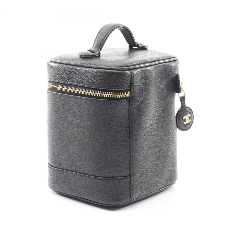 香奈兒 COCO 標誌化妝包 A01998 皮革 粒面小牛皮 黑色 金色五金 二手-1