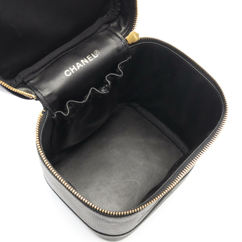 香奈兒 COCO 標誌化妝包 A01998 皮革 粒面小牛皮 黑色 金色五金 二手-2