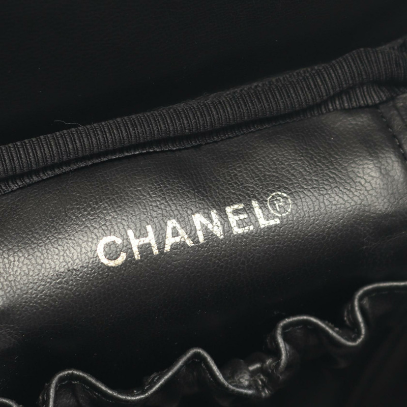 香奈兒 COCO 標誌化妝包 A01998 皮革 粒面小牛皮 黑色 金色五金 二手-3