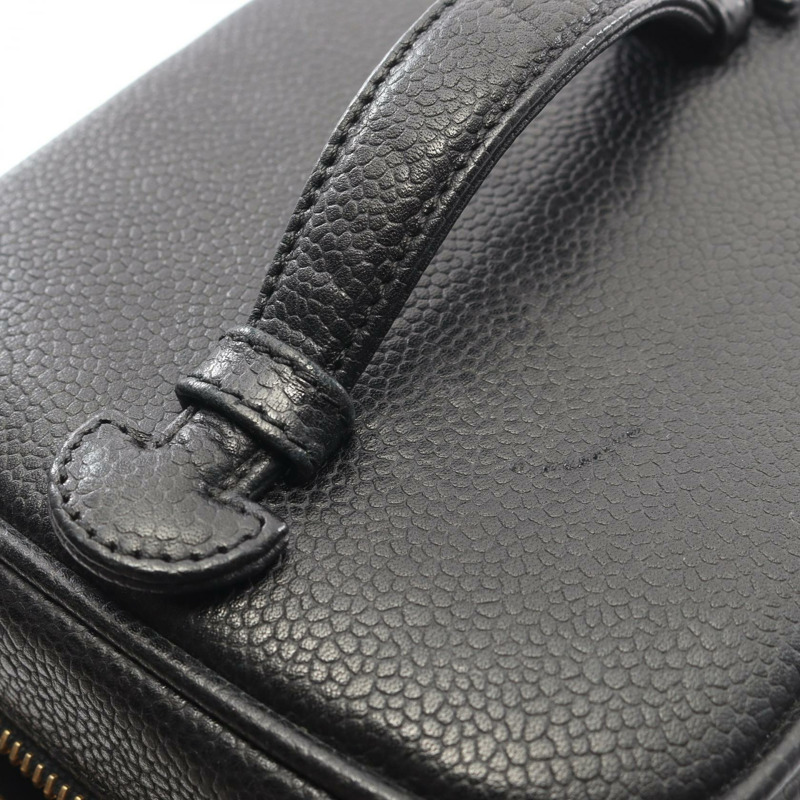 香奈兒 COCO 標誌化妝包 A01998 皮革 粒面小牛皮 黑色 金色五金 二手-7