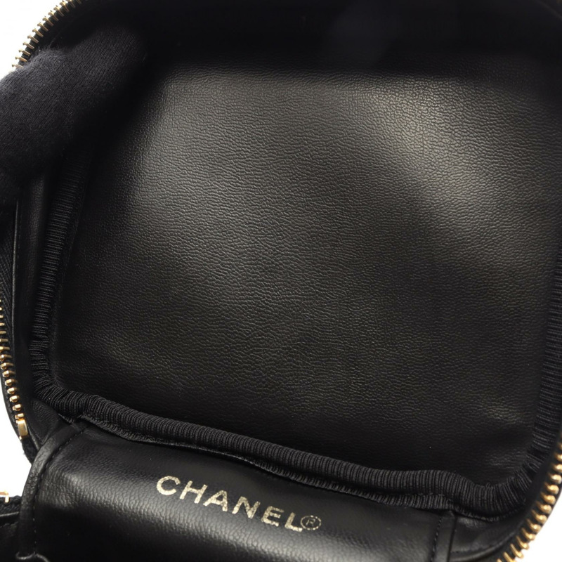 香奈兒 COCO 標誌化妝包 A01998 皮革 粒面小牛皮 黑色 金色五金 二手-9