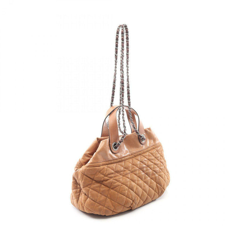 香奈兒 (CHANEL) 混搭鏈條肩背包，棕色皮革，銀色五金，二手，女士，CC Coco-1