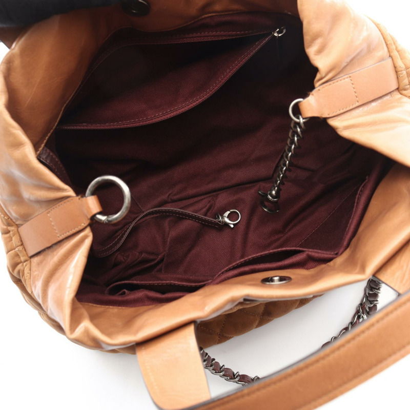 香奈兒 (CHANEL) 混搭鏈條肩背包，棕色皮革，銀色五金，二手，女士，CC Coco-2