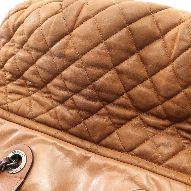 香奈兒 (CHANEL) 混搭鏈條肩背包，棕色皮革，銀色五金，二手，女士，CC Coco-8