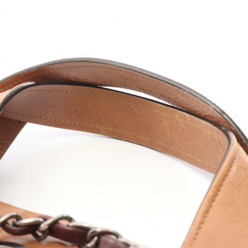 香奈兒 (CHANEL) 混搭鏈條肩背包，棕色皮革，銀色五金，二手，女士，CC Coco-9