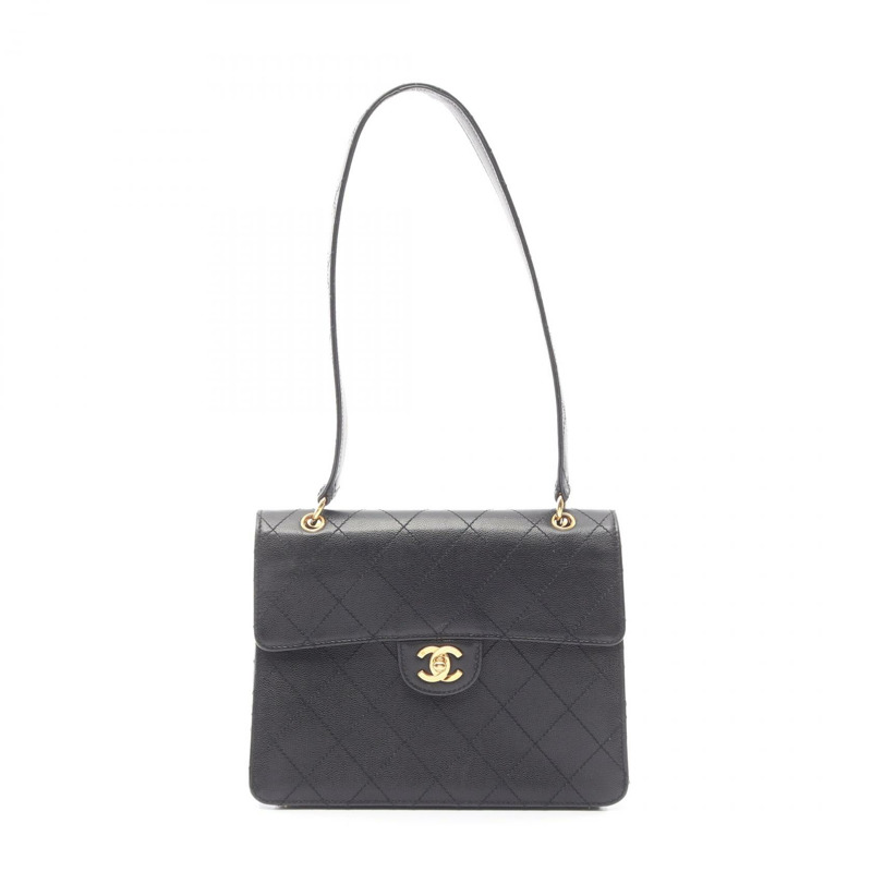 香奈兒 (CHANEL) Matelasse 單肩包,粒面小牛皮,黑色,金色五金,二手,女士 CC-0