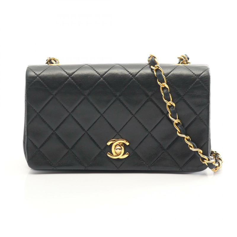 香奈兒 (CHANEL) 迷你絎縫全蓋肩背包 A03571 羊皮黑色 二手金色五金-0