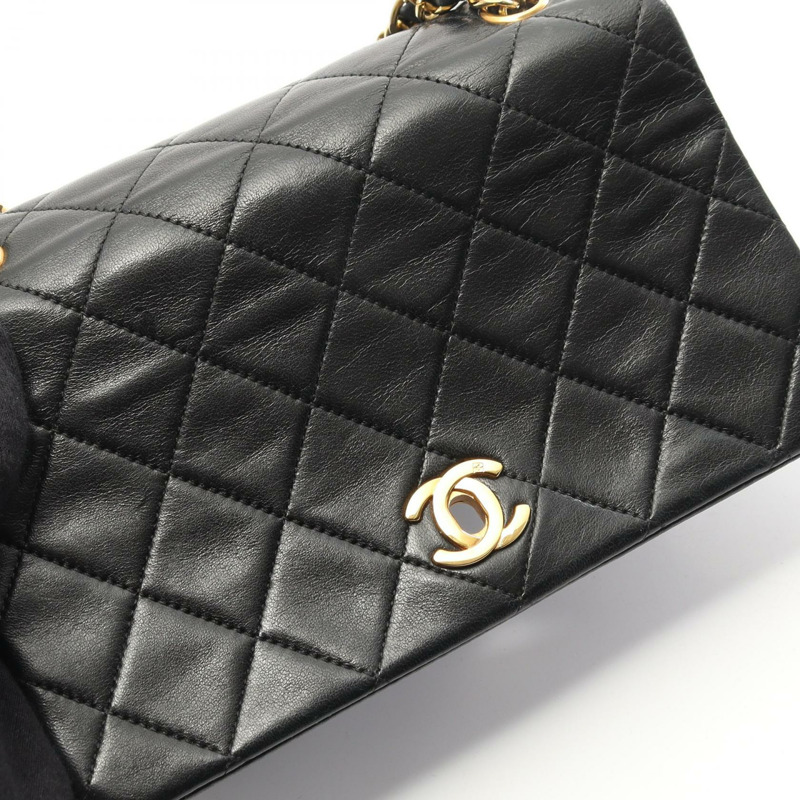 香奈兒 (CHANEL) 迷你絎縫全蓋肩背包 A03571 羊皮黑色 二手金色五金-10