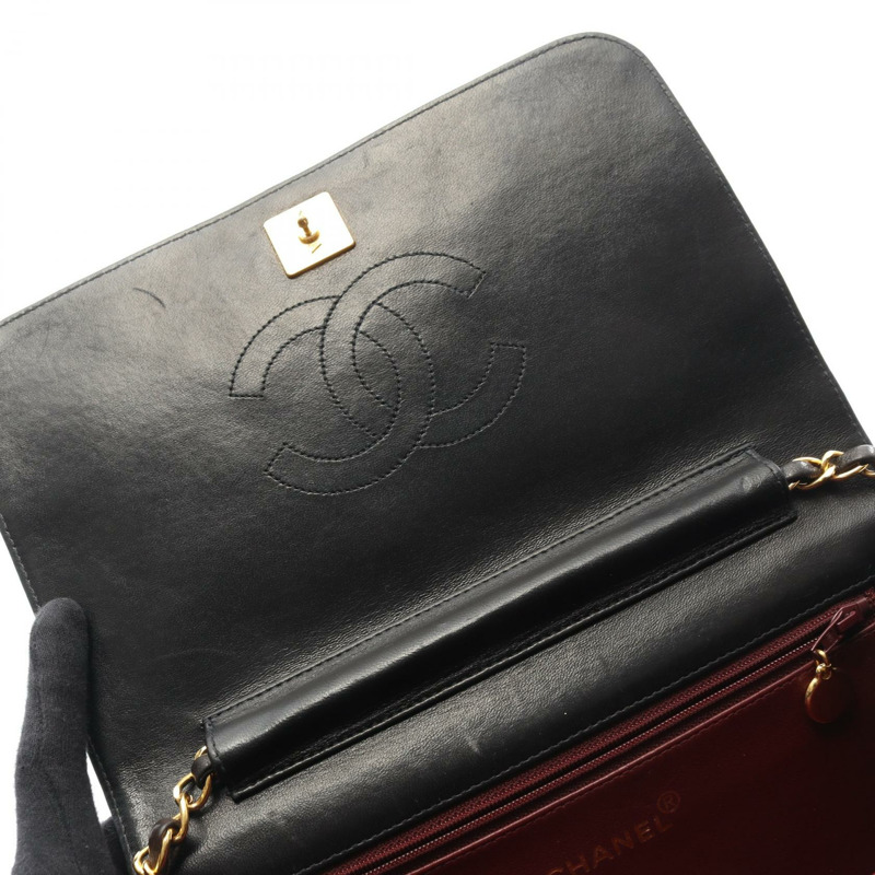 香奈兒 (CHANEL) Matelasse 全翻蓋鏈條單肩背包 A03568 羊皮黑 二手 金色五金-5