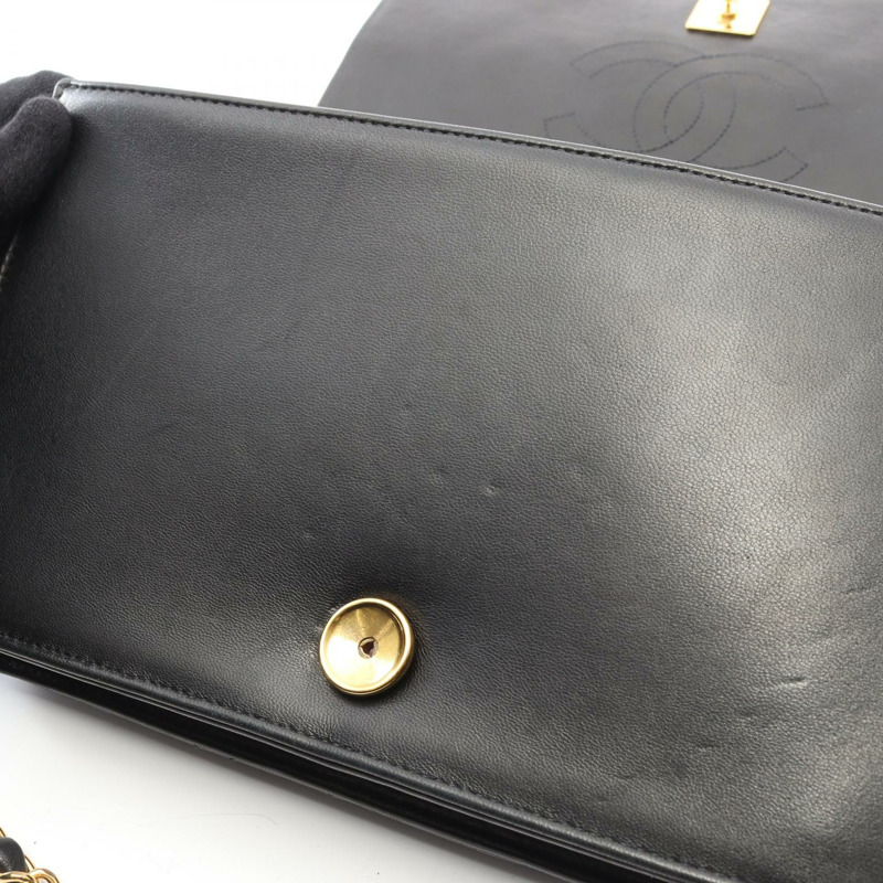 香奈兒 (CHANEL) Matelasse 全翻蓋鏈條單肩背包 A03568 羊皮黑 二手 金色五金-6