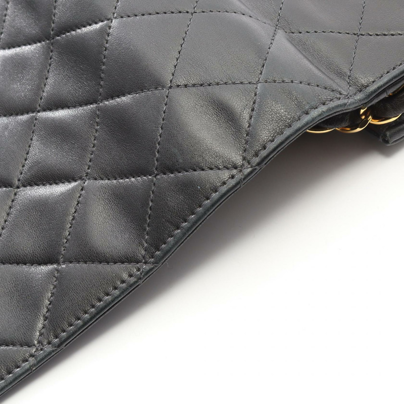 香奈兒 (CHANEL) Matelasse 全翻蓋鏈條單肩背包 A03568 羊皮黑 二手 金色五金-8