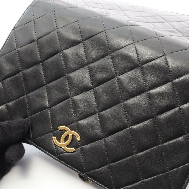 香奈兒 (CHANEL) Matelasse 全翻蓋鏈條單肩背包 A03568 羊皮黑 二手 金色五金-10