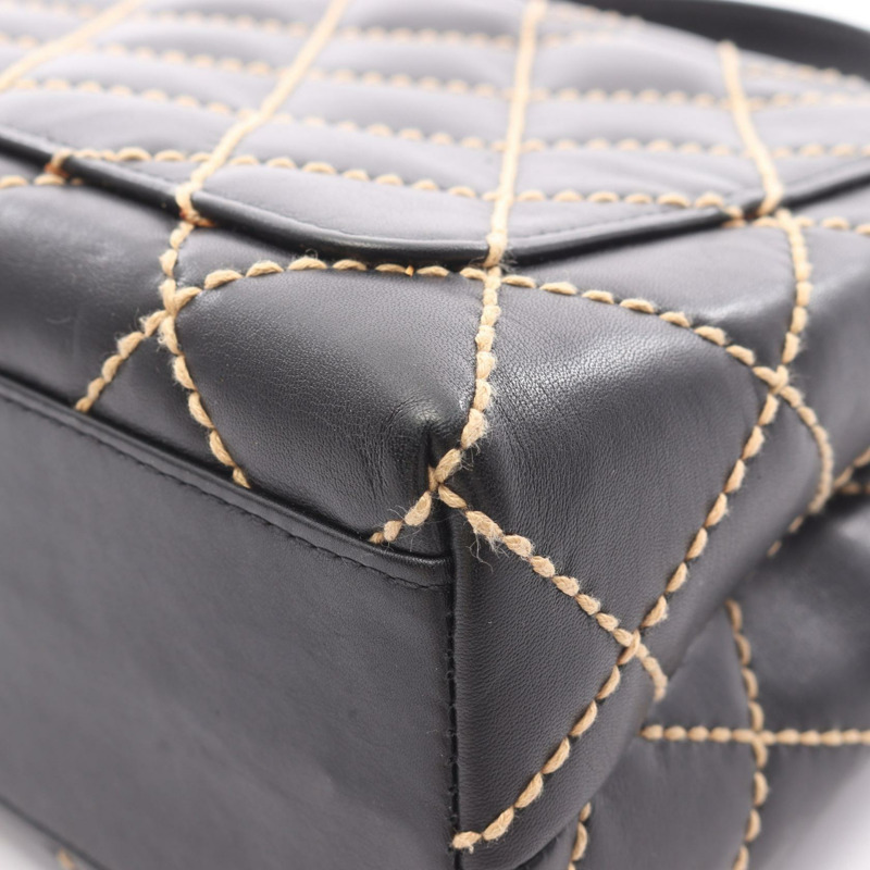 香奈兒 (CHANEL) 野性縫線手提包,黑色皮革,二手,女士,金色五金,CC標誌,Coco-8