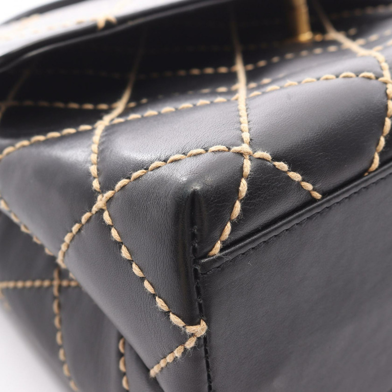 香奈兒 (CHANEL) 野性縫線手提包,黑色皮革,二手,女士,金色五金,CC標誌,Coco-9