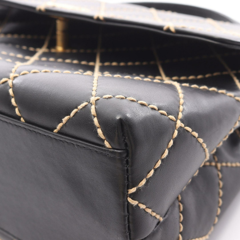 香奈兒 (CHANEL) 野性縫線手提包,黑色皮革,二手,女士,金色五金,CC標誌,Coco-10
