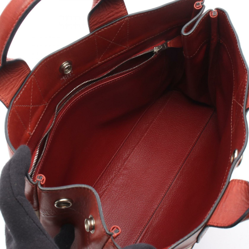 愛馬仕 Fourre-tout PM 手提包 F Toile H 皮革天然胭脂紅 SHW 二手-2