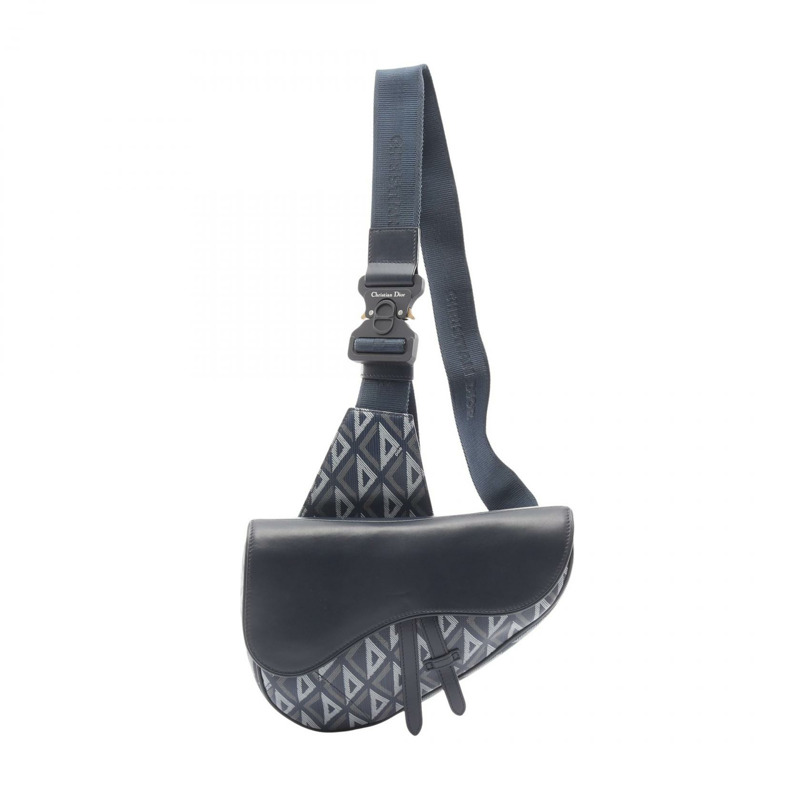 Christian Dior CD 鑽石馬鞍腰包，帆布皮革，海軍藍，二手男士款-0