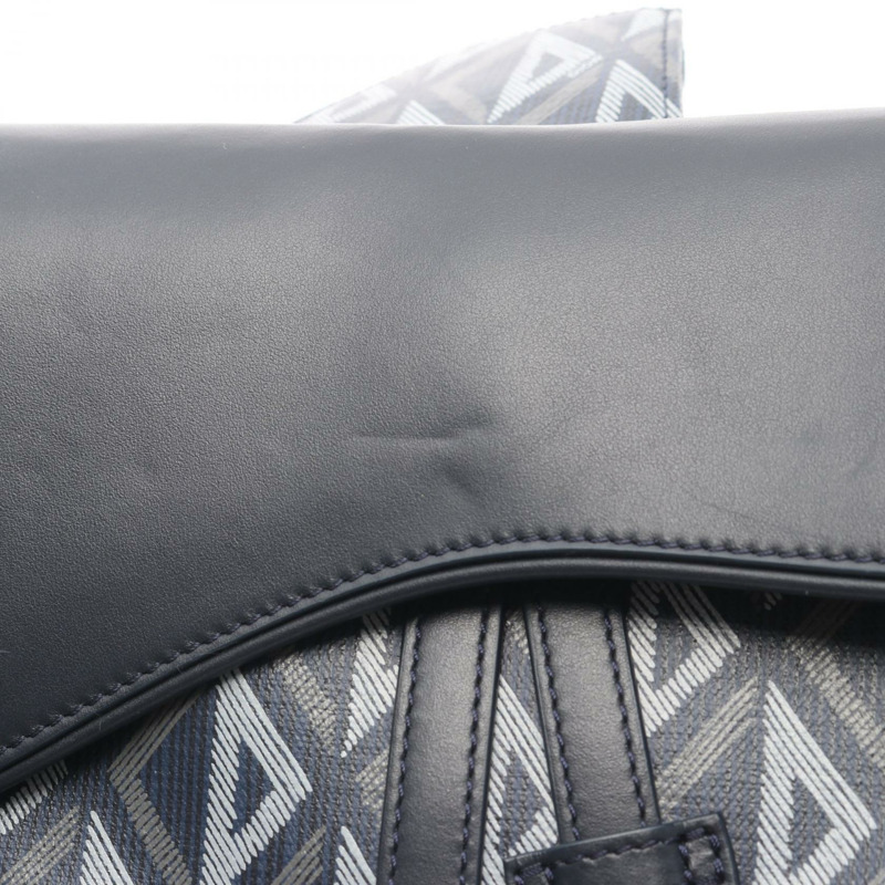 Christian Dior CD 鑽石馬鞍腰包，帆布皮革，海軍藍，二手男士款-4