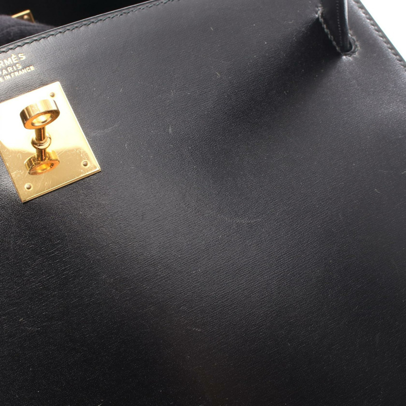 愛馬仕 Kelly 32 單肩背包 V 型盒裝小牛皮黑色金色五金二手女款-6