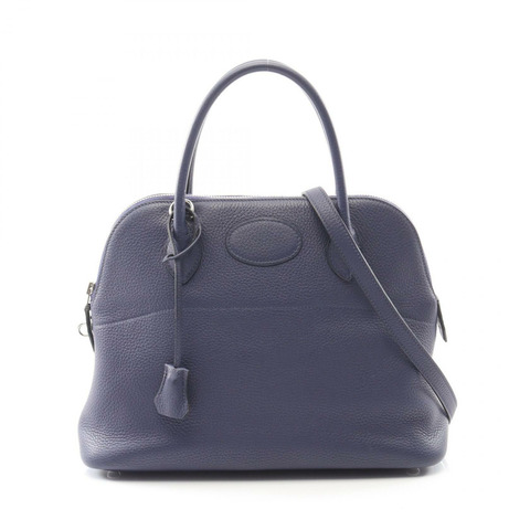 愛馬仕 Bolide 31 肩背包，D Clemence 皮革，藍色墨色，SHW 五金，二手女款