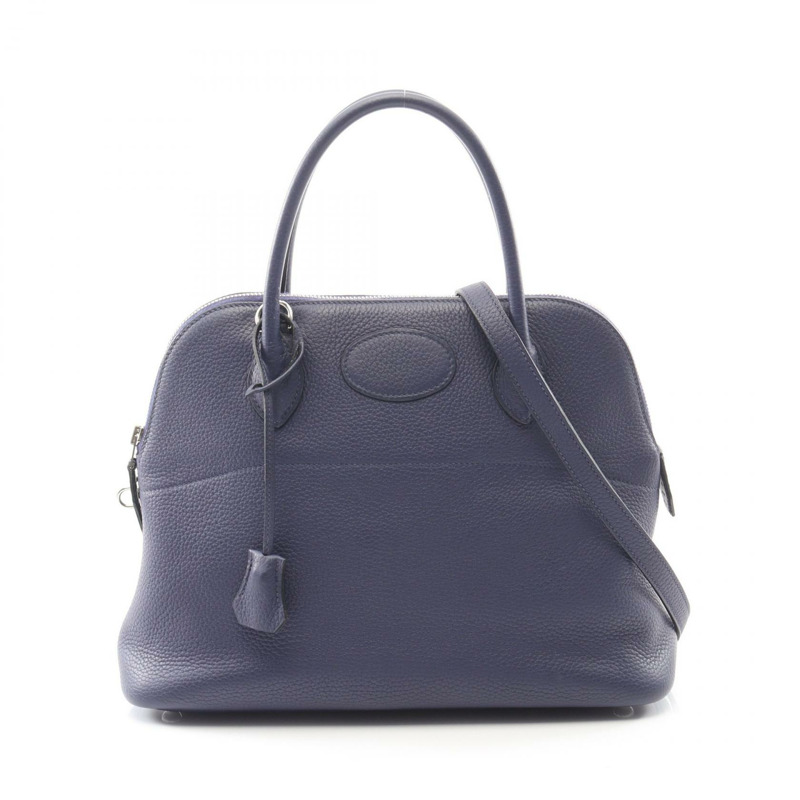 愛馬仕 Bolide 31 肩背包，D Clemence 皮革，藍色墨色，SHW 五金，二手女款-0