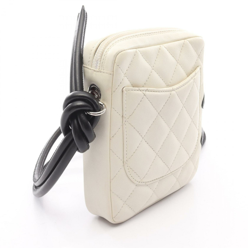 香奈兒 Cambon 系列小號肩背包 A25177 皮革 白色 黑色 二手 女士 SHW-1