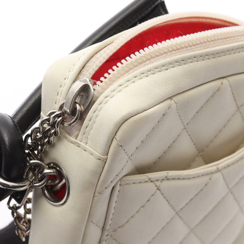 香奈兒 Cambon 系列小號肩背包 A25177 皮革 白色 黑色 二手 女士 SHW-8