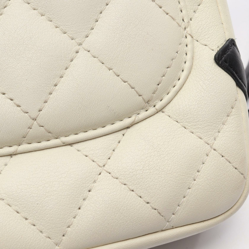 香奈兒 Cambon 系列小號肩背包 A25177 皮革 白色 黑色 二手 女士 SHW-9