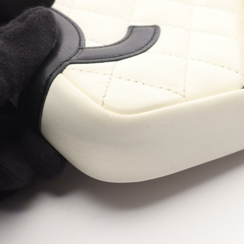 香奈兒 Cambon 系列小號肩背包 A25177 皮革 白色 黑色 二手 女士 SHW-10