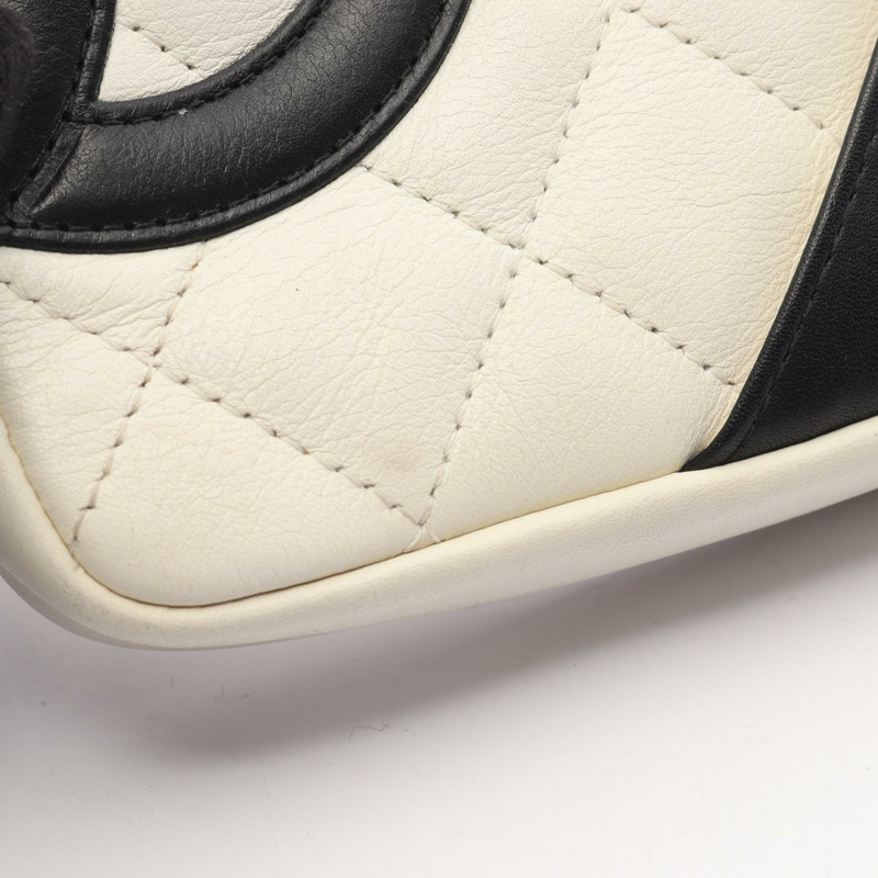 香奈兒 Cambon 系列小號肩背包 A25177 皮革 白色 黑色 二手 女士 SHW-11