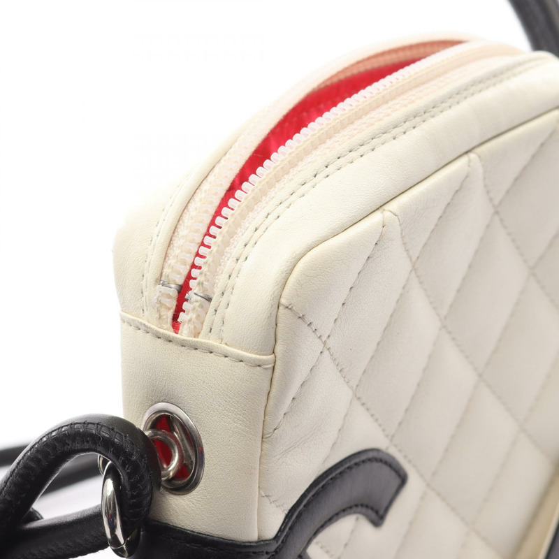 香奈兒 Cambon 系列小號肩背包 A25177 皮革 白色 黑色 二手 女士 SHW-13