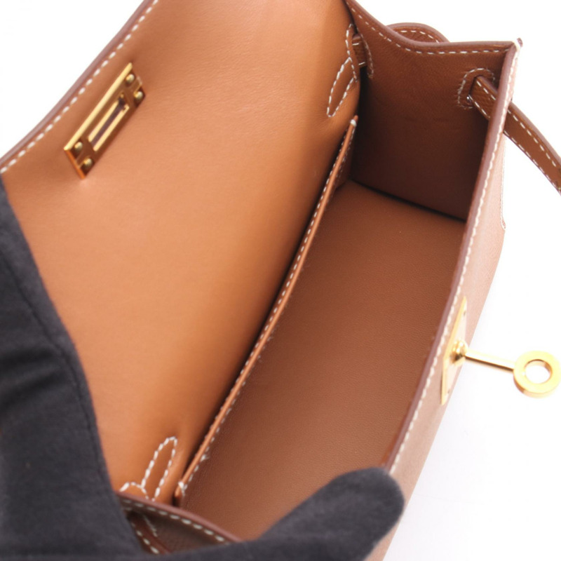 愛馬仕迷你凱莉2號單肩手提包 B Epsom皮革 棕色 金色五金 二手 女士-2