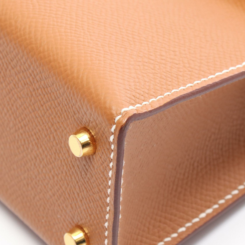 愛馬仕迷你凱莉2號單肩手提包 B Epsom皮革 棕色 金色五金 二手 女士-5