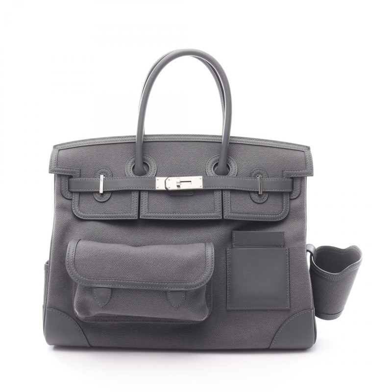 愛馬仕 Birkin Cargo 35 手提包 K Toile H Swift 皮革 灰色 霧色 SHW 二手-0