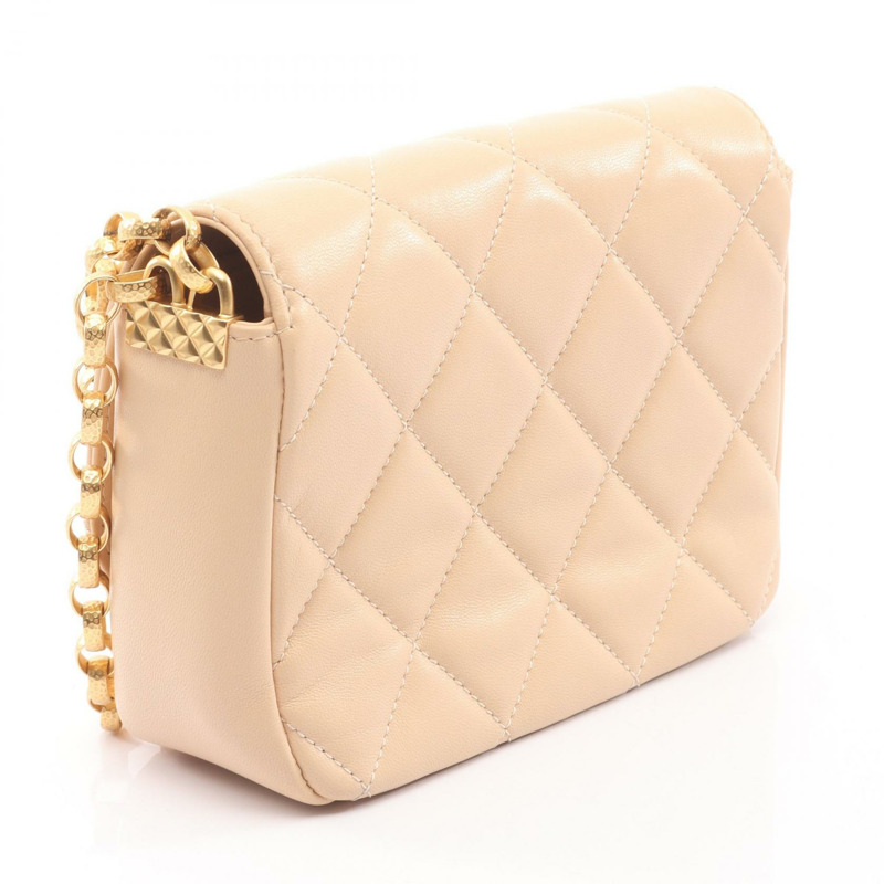 香奈兒 (CHANEL) 絎縫鏈條肩背包 AS2222 羊皮 米色 二手 金色五金-1