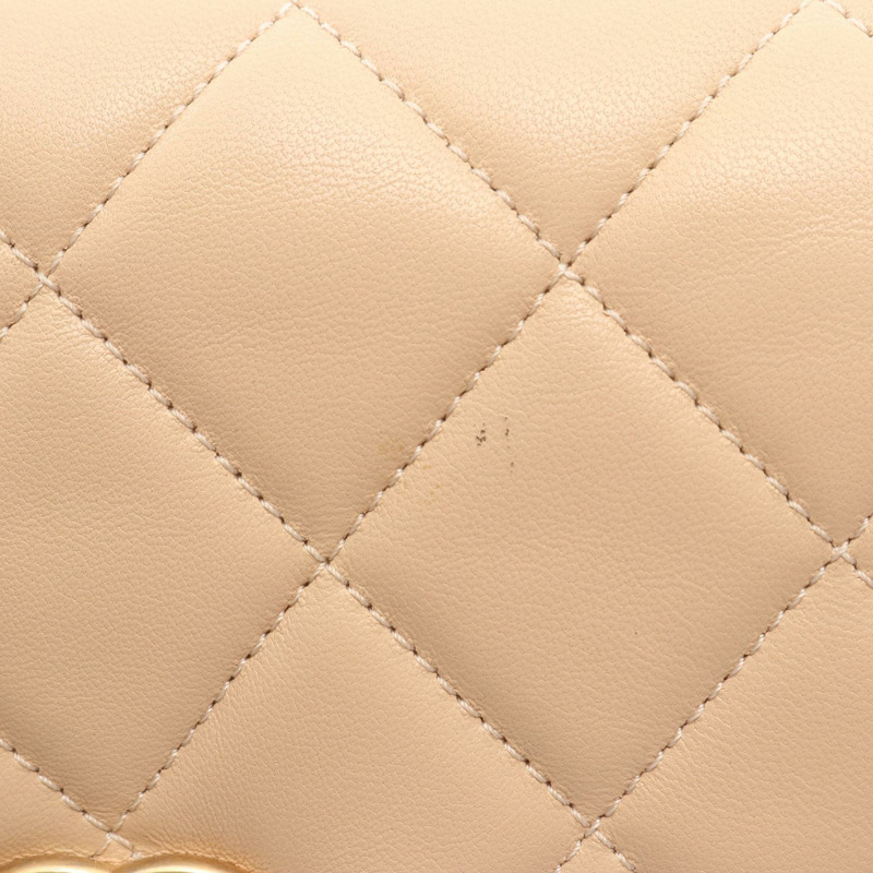 香奈兒 (CHANEL) 絎縫鏈條肩背包 AS2222 羊皮 米色 二手 金色五金-6