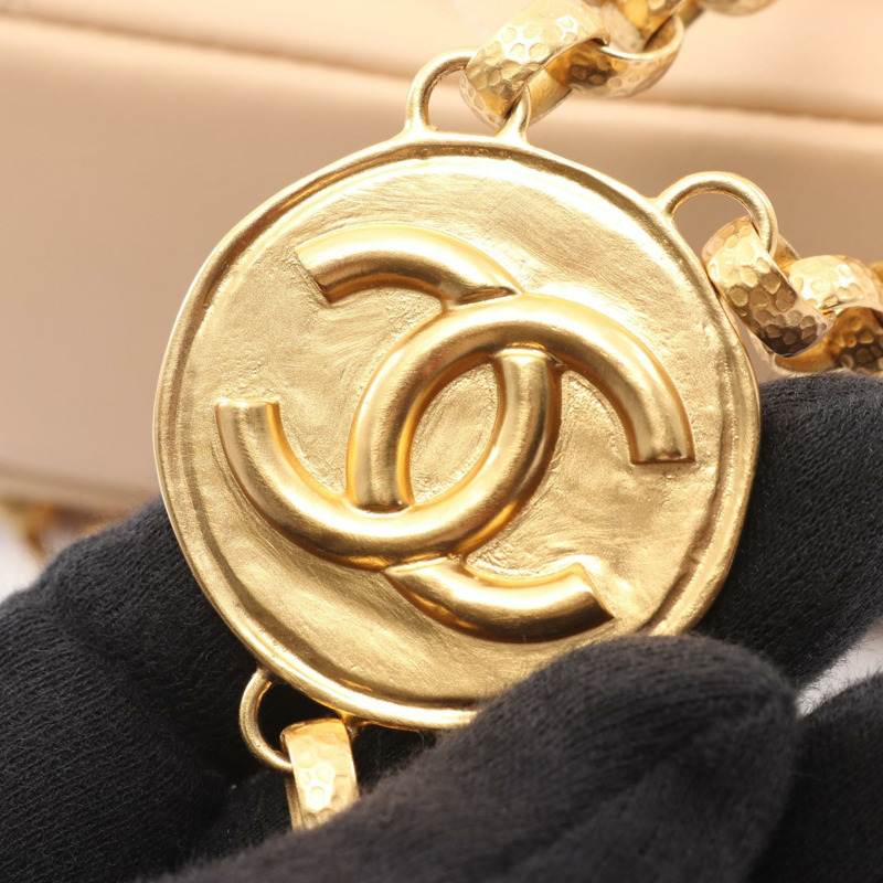 香奈兒 (CHANEL) 絎縫鏈條肩背包 AS2222 羊皮 米色 二手 金色五金-9