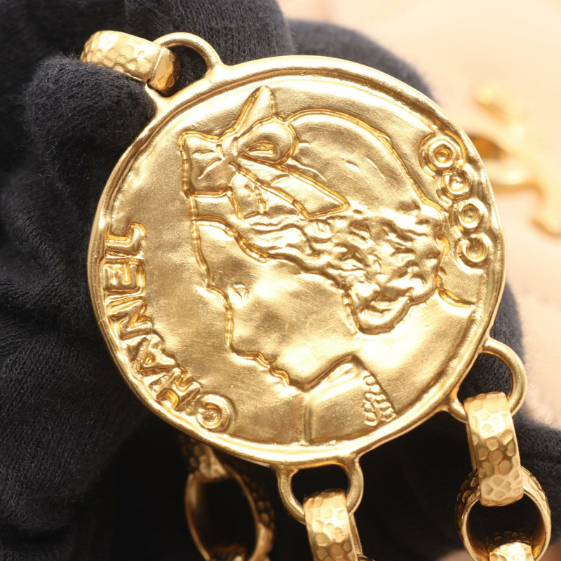 香奈兒 (CHANEL) 絎縫鏈條肩背包 AS2222 羊皮 米色 二手 金色五金-10