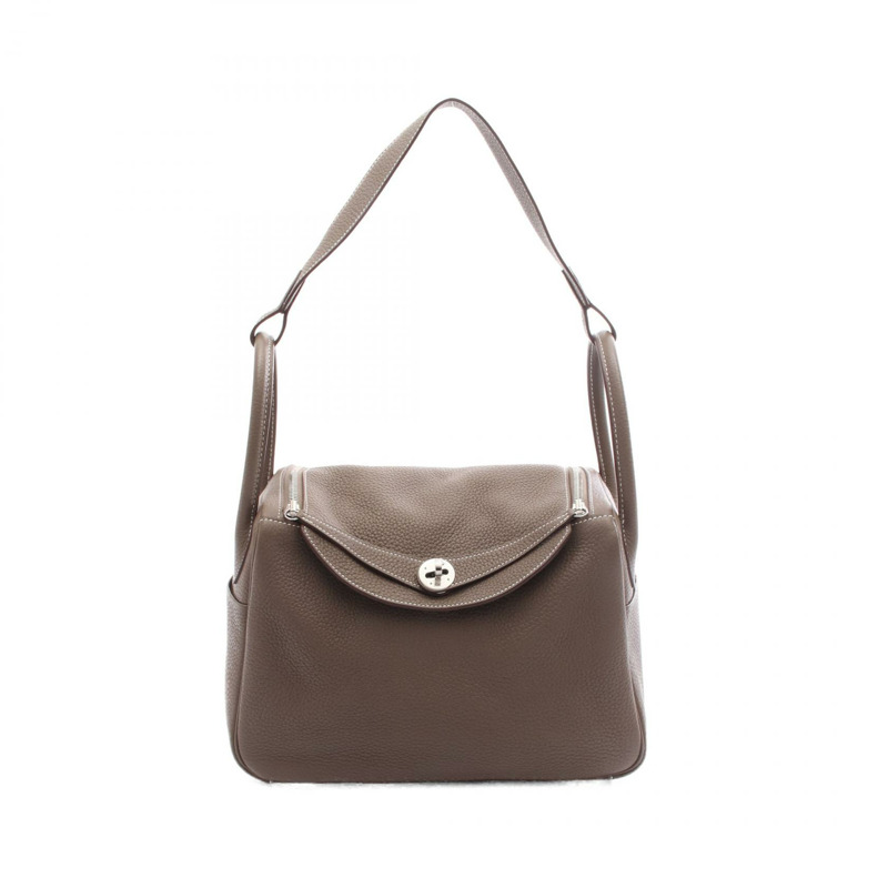 愛馬仕 Lindy 30 肩背包，R Clemence 皮革，灰色/灰褐色，銀色五金，二手-0