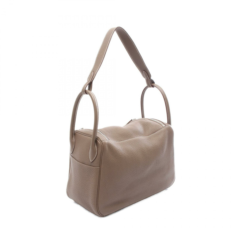 愛馬仕 Lindy 30 肩背包，R Clemence 皮革，灰色/灰褐色，銀色五金，二手-1