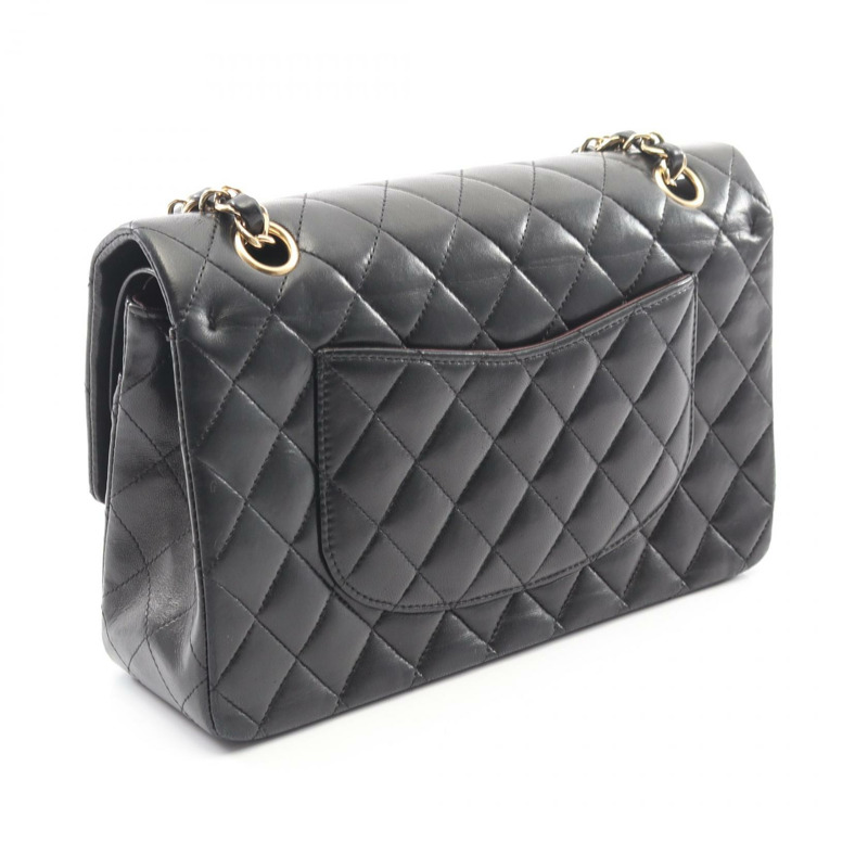香奈兒 (CHANEL) Matelasse W 翻蓋鏈條單肩背包，羊皮材質，黑色，二手，金色五金-1