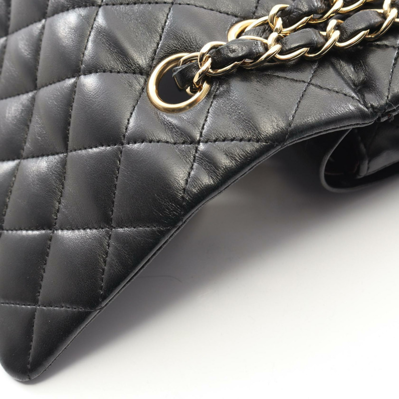 香奈兒 (CHANEL) Matelasse W 翻蓋鏈條單肩背包，羊皮材質，黑色，二手，金色五金-7