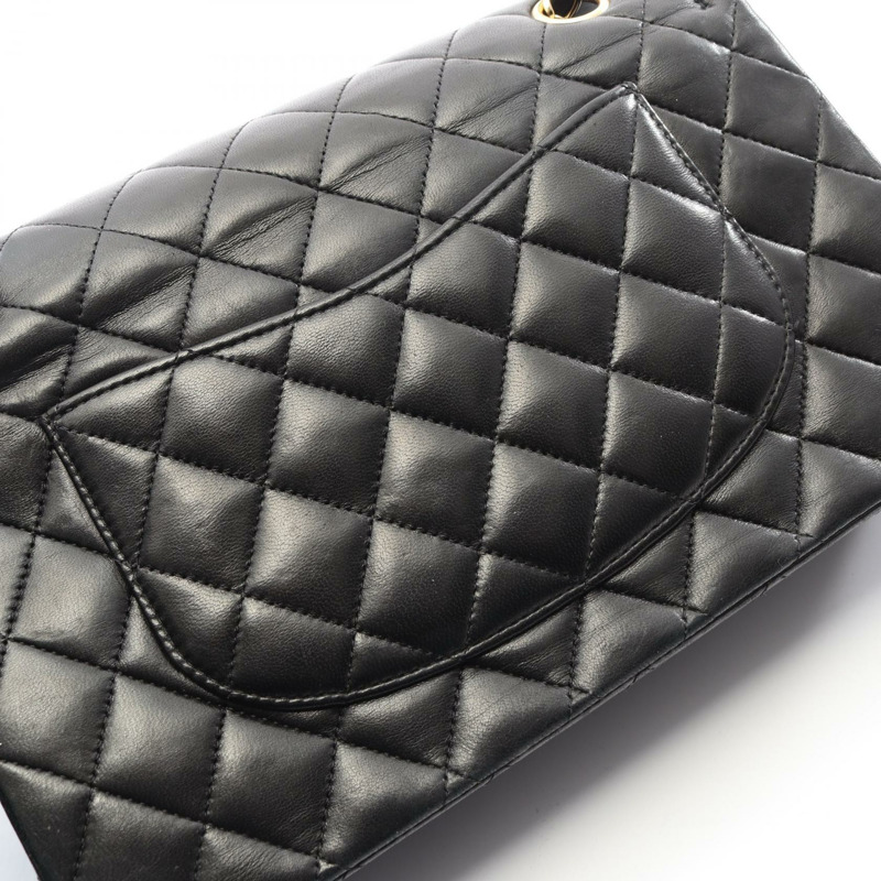香奈兒 (CHANEL) Matelasse W 翻蓋鏈條單肩背包，羊皮材質，黑色，二手，金色五金-10